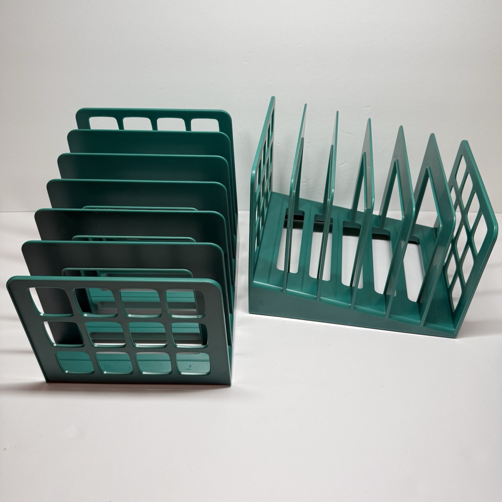 Vintage 80s-90s Oxford DecoSorter Green Plastic 6 Slot Desk File Sorter Set of 2