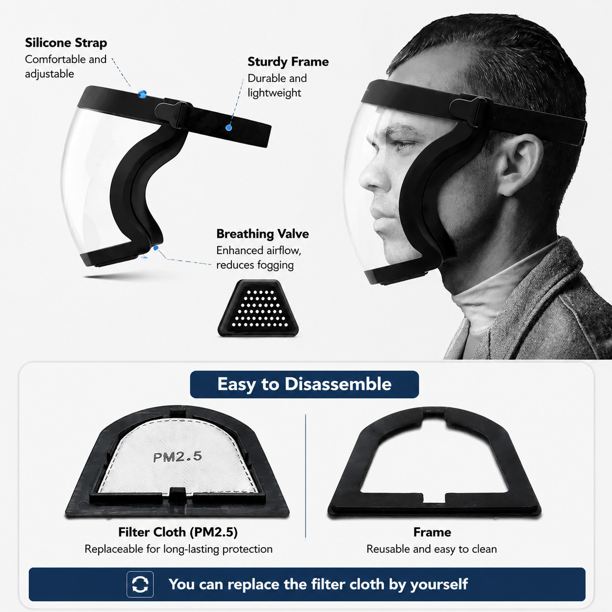 Full Face Super Protective Mask Anti-fog Shield Safety Transparent Head Cover