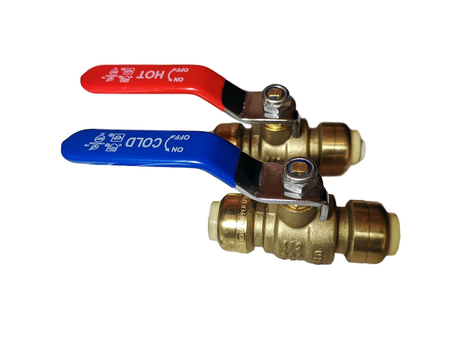 2 Pcs. 1/2″ Push Fit Ball Valve Hot and Cold, Lead Free Brass, 28-2-1&2=2