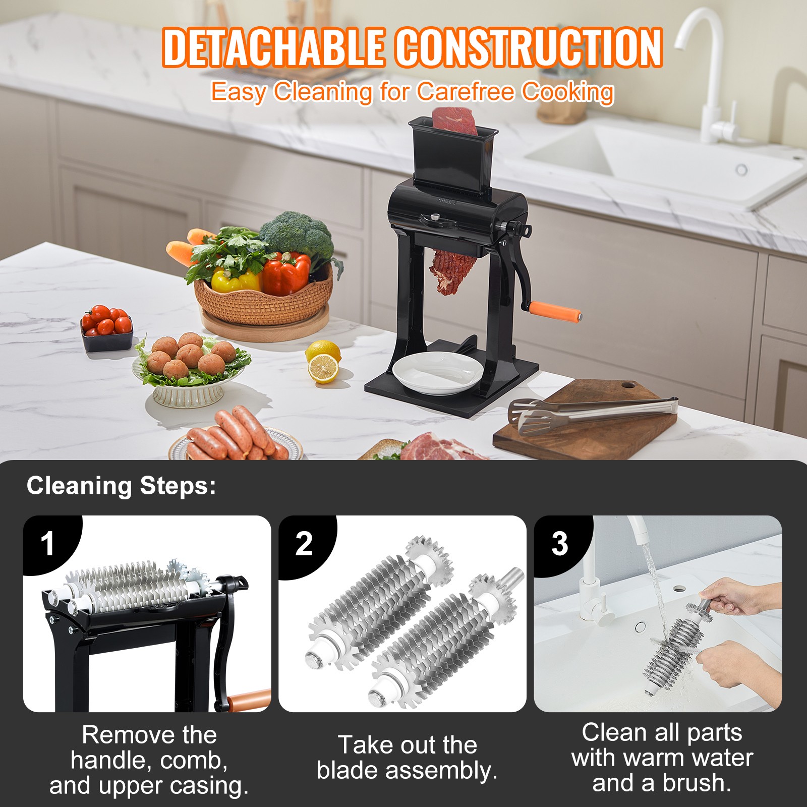VEVOR Commercial Manual Meat Tenderizer Machine Stainless Steel Kitchen Tool