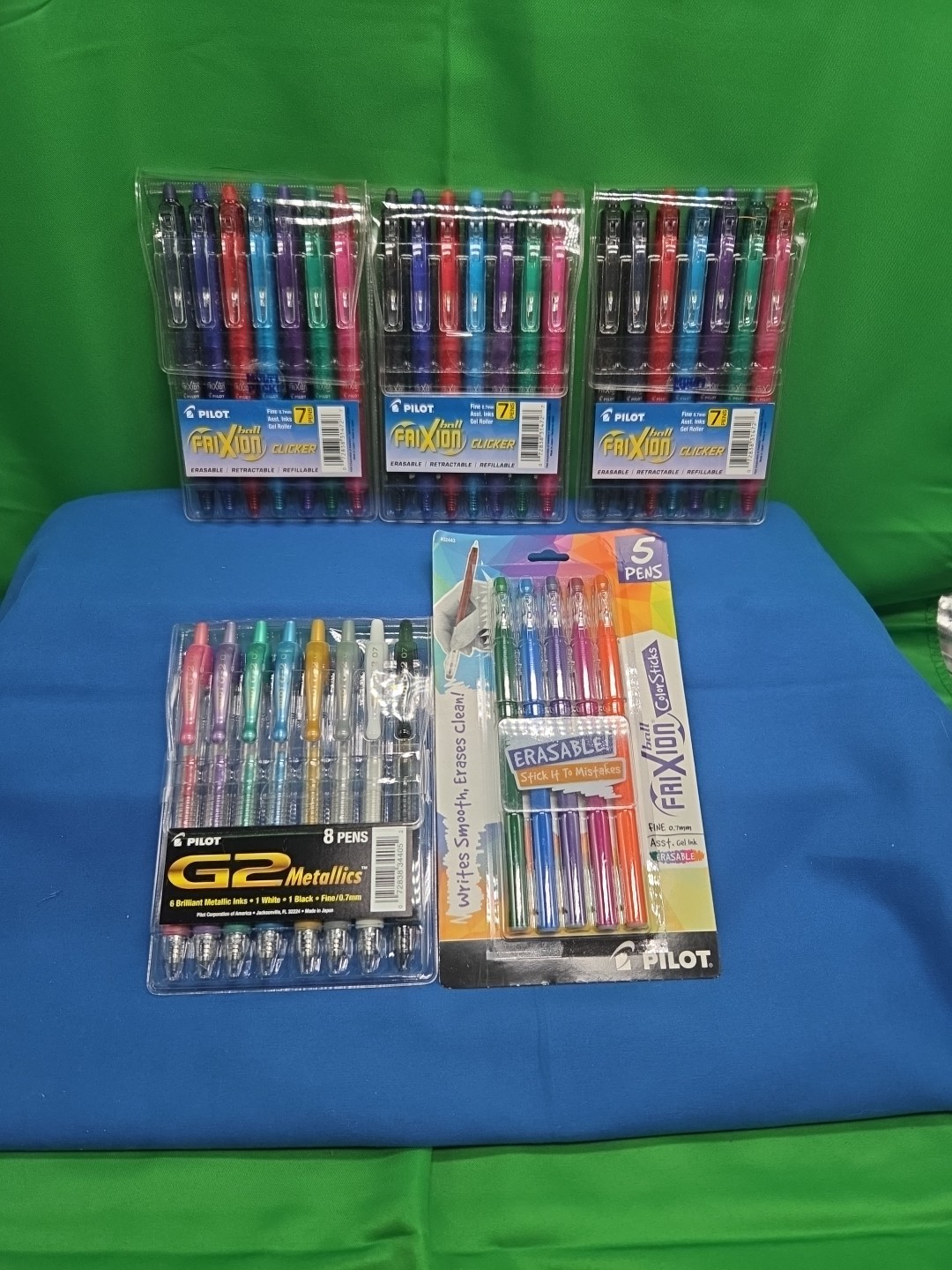 5 PACKS Pilot Ball FriXion and G2 Metallics Assorted Inks All New 34 New Pens