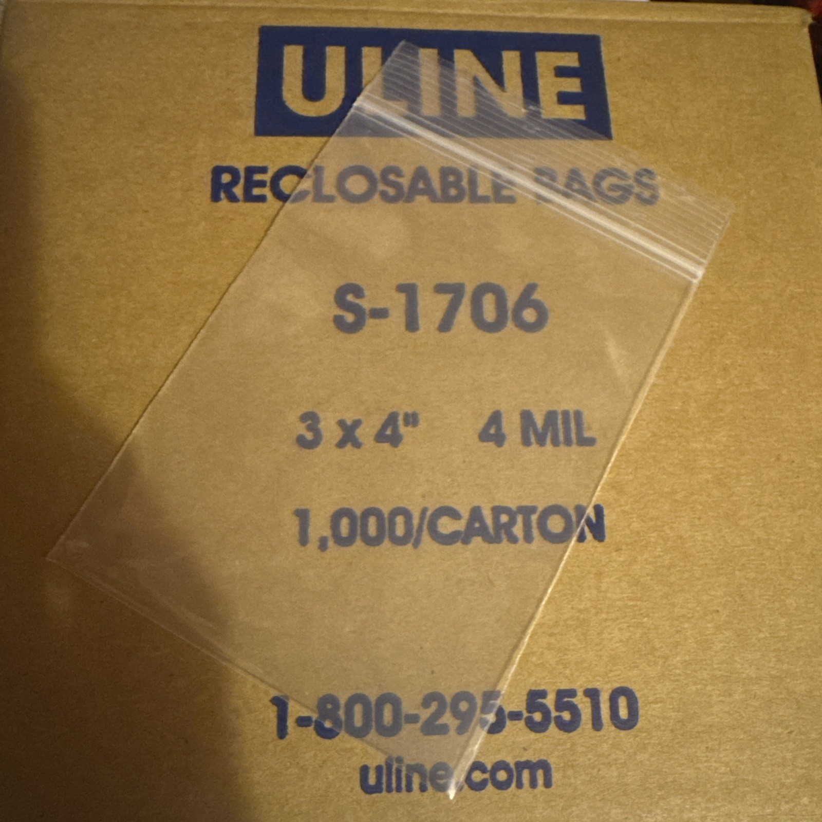 ULINE 3×4” 4 MIL 1,000 Reclosable Bags