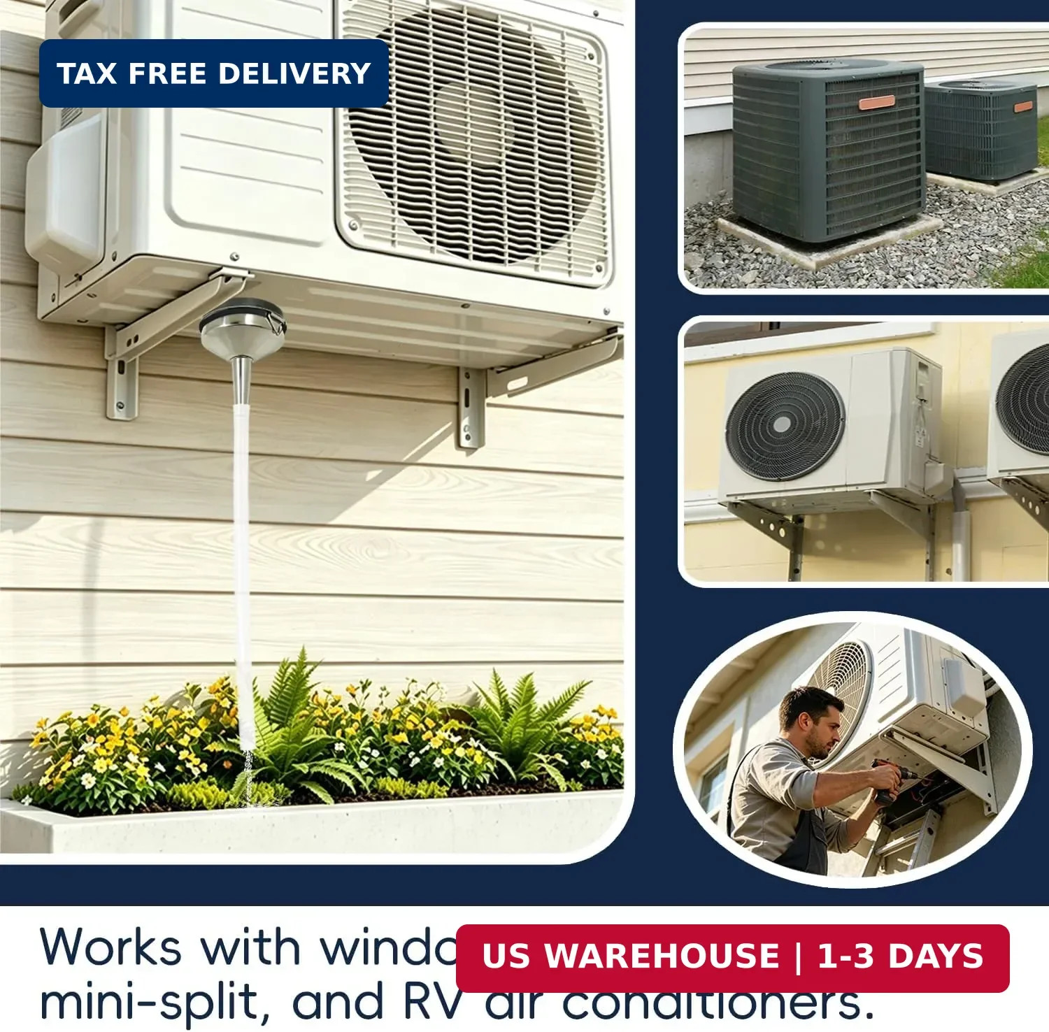 9Ft Magnetic Window Air Conditioner Drain Kit,Air Conditioner Drain Hose Kit-Uni