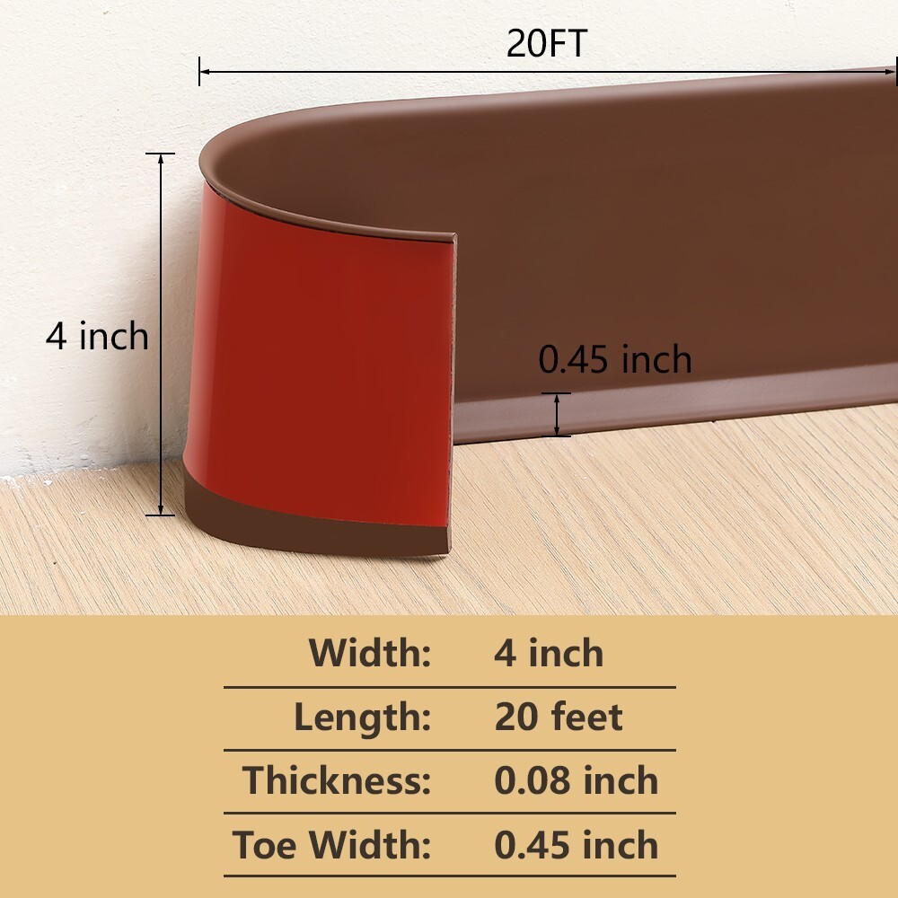 Vinyl Wall Base Baseboard Molding Trim 4″x 20FT Flexible Self Adhesive Brown