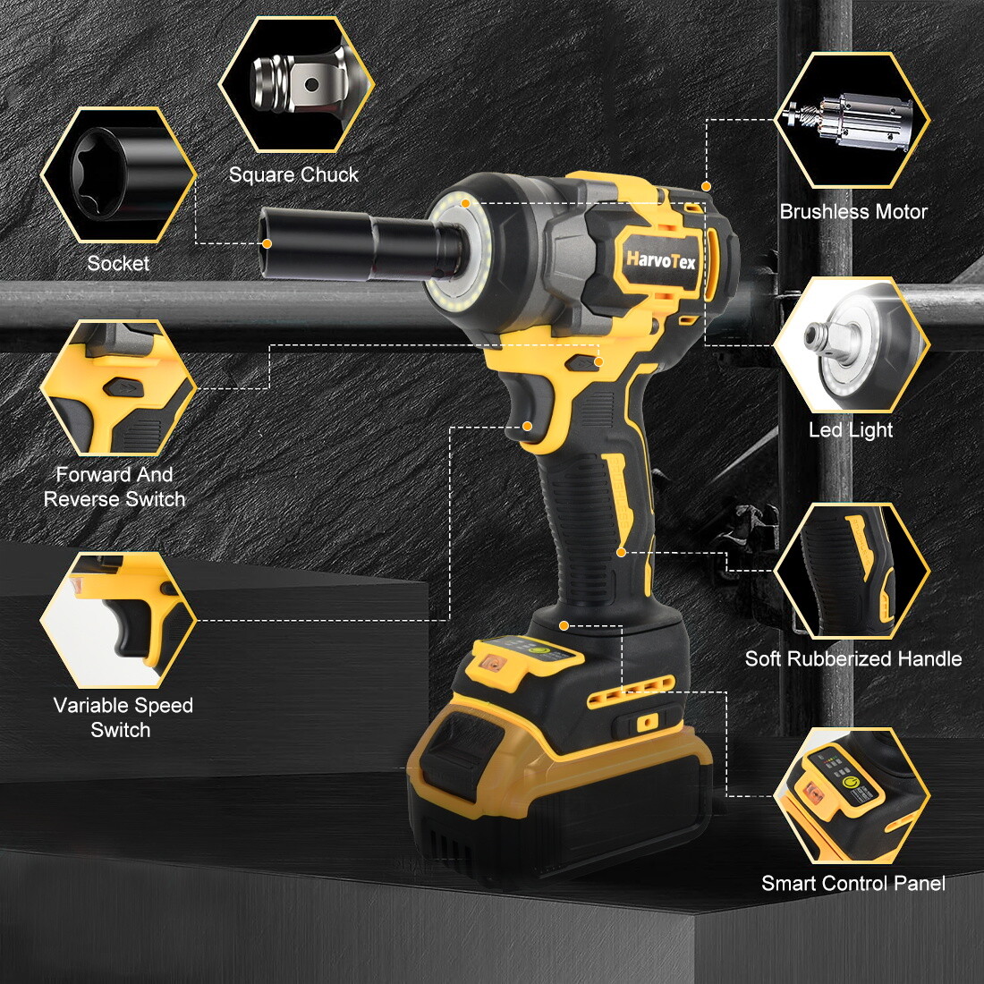 Cordless Impact Wrench for 20V DEWALT Battery, 1/2 Inch Brushless High Torque