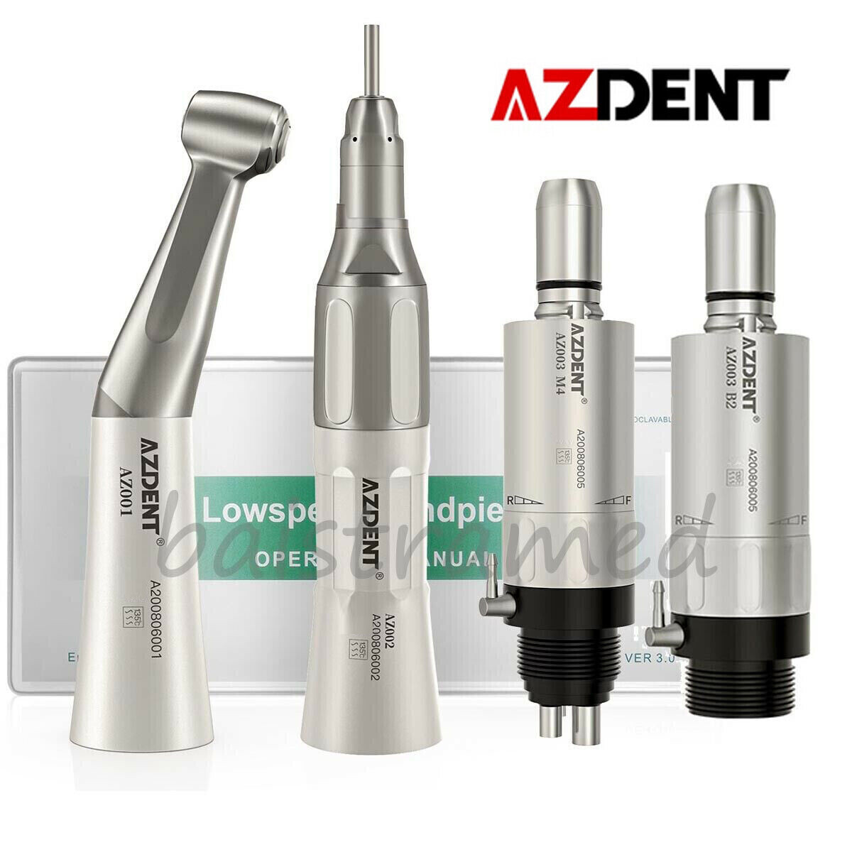 AZDENT Dental Slow Low Speed Handpiece Straight Contra Angle Air Motor 4/2Holes