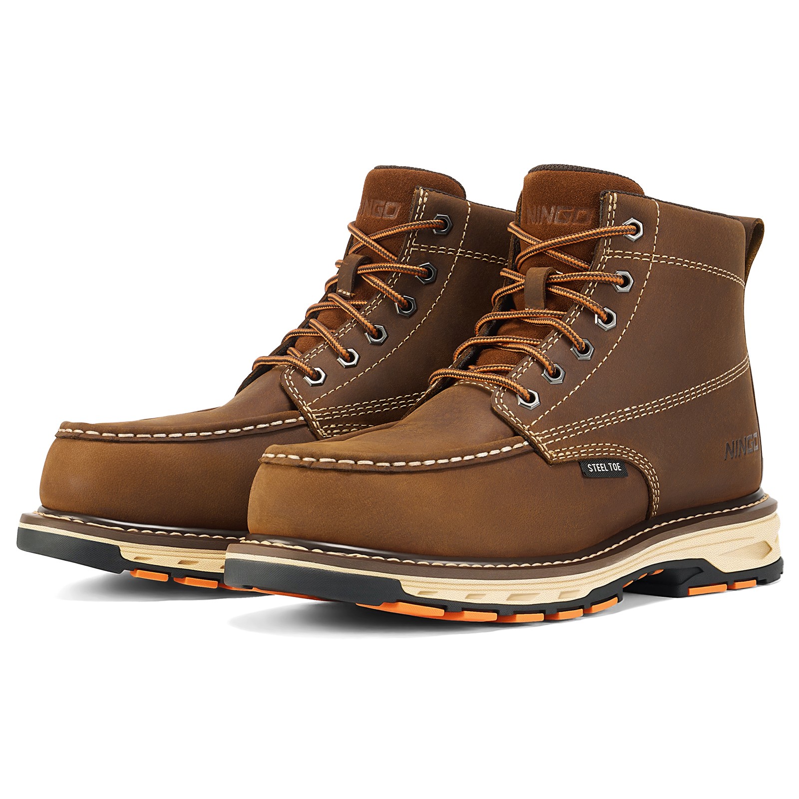 NINGO Men Steel Toe Work Boots Puncture Proof Moc Toe Safety Shoes EH Protection