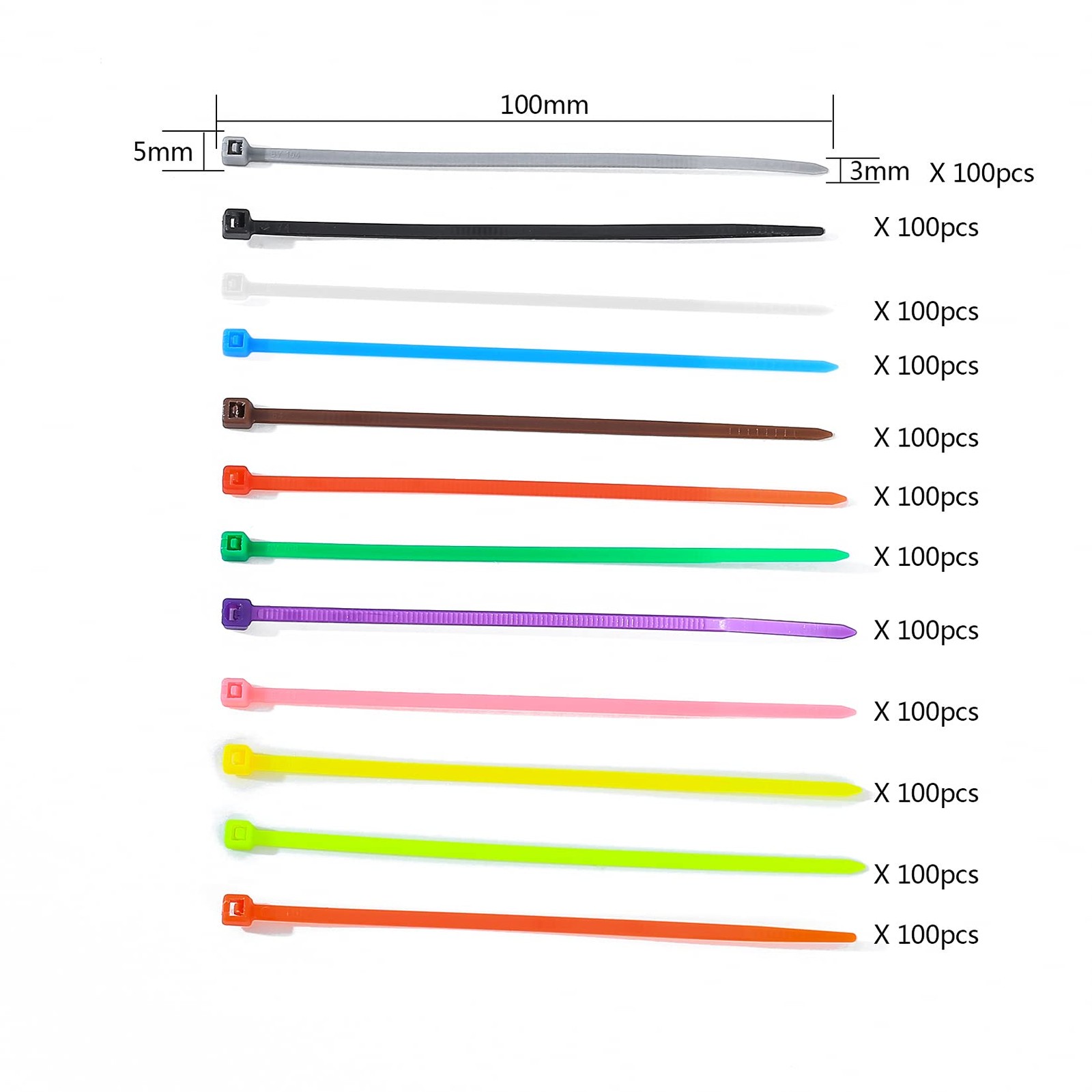 1200 Pcs Mixed Colored Zip Ties 4 Inch Multicolor Self-Locking Nylon Cable Zip