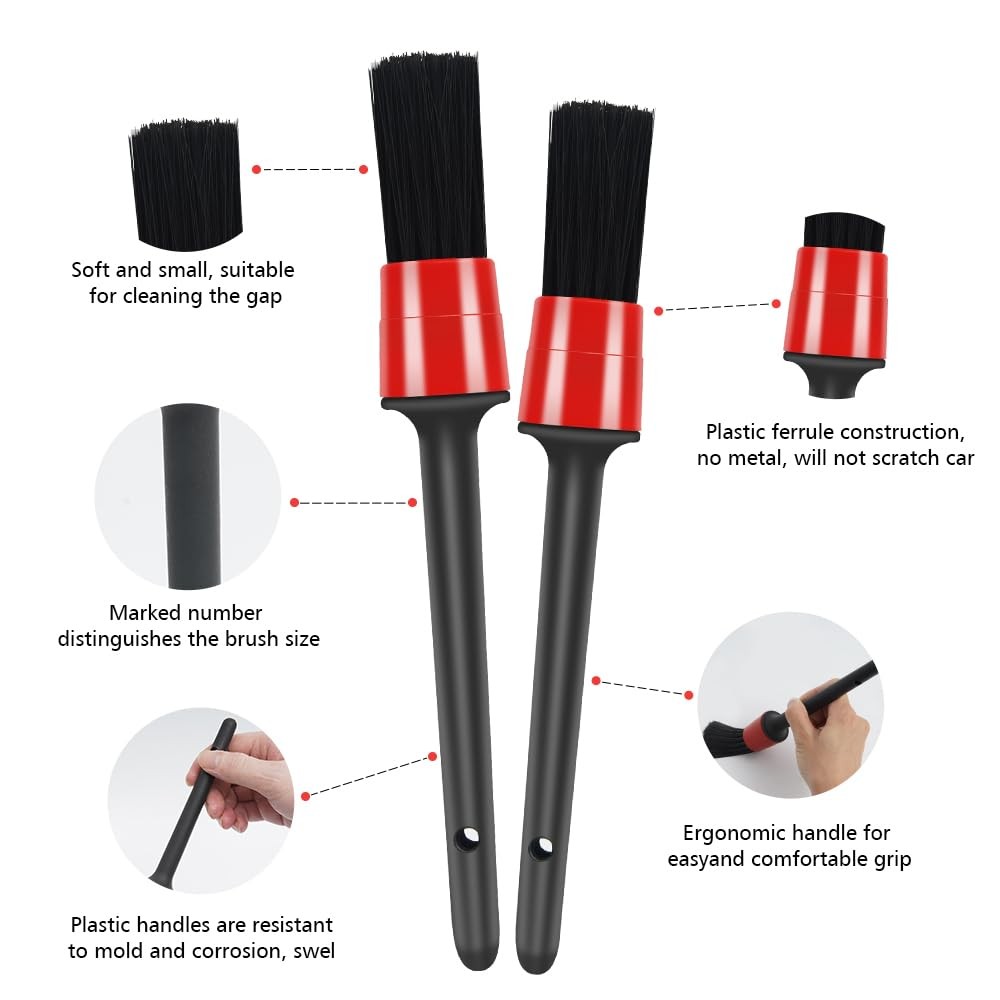 9-Piece Automotive Detailing Brush Set for Interior and Exterior Cleaning