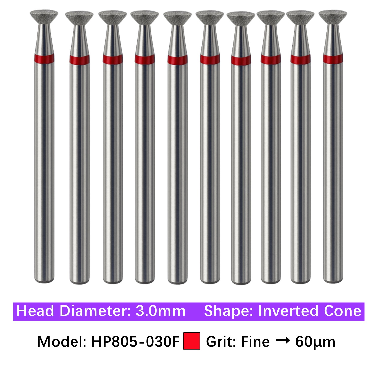 Vakker 10pc Dental HP Diamond Burs Long Straight Grinding Drill Bits 2.35mm