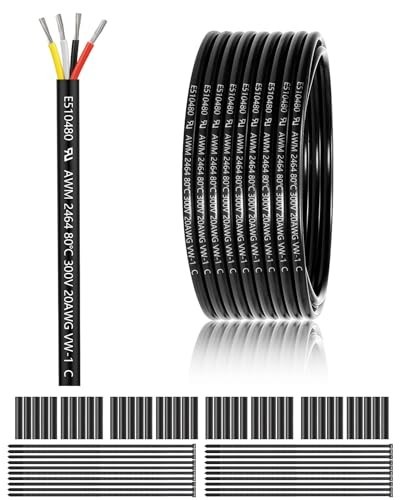 100FT 20 Gauge 4 Conductor Wire, UL 2464 Tinned Copper PVC Cable for LED, Automo