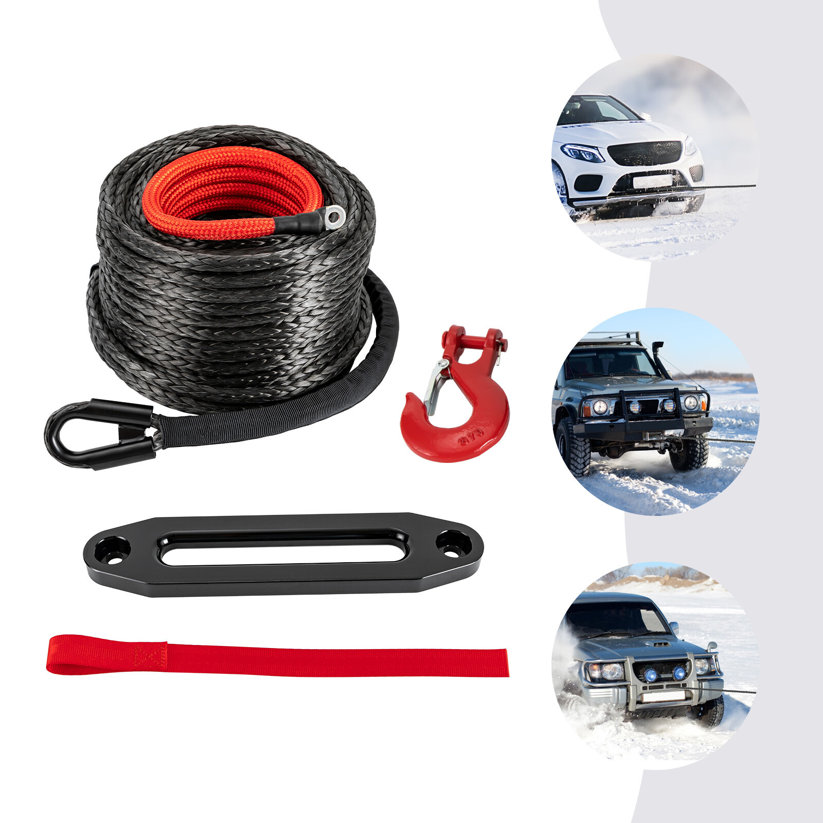 Lightweight Synthetic Winch Rope with Hook – 23809 lbs Breaking Strength