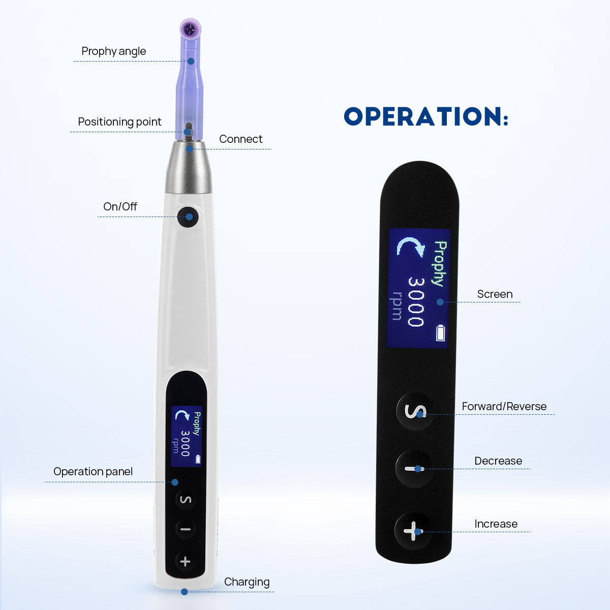 Dental Wireless Electric Hygiene Prophy Handpiece +2Pcs Universal Prophy Angles