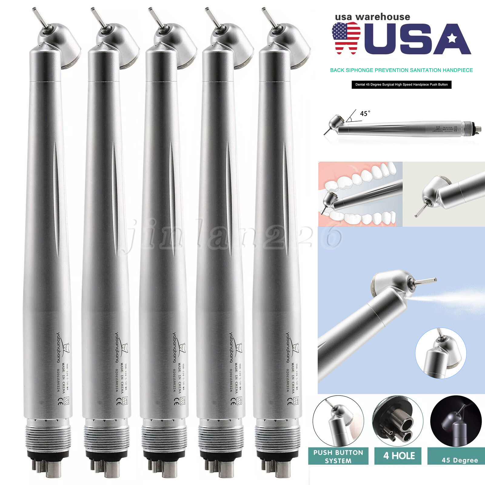 5 NSK PANA MAX Type Dental 45 Degree Surgical Handpiece High Speed Turbine 4Hole