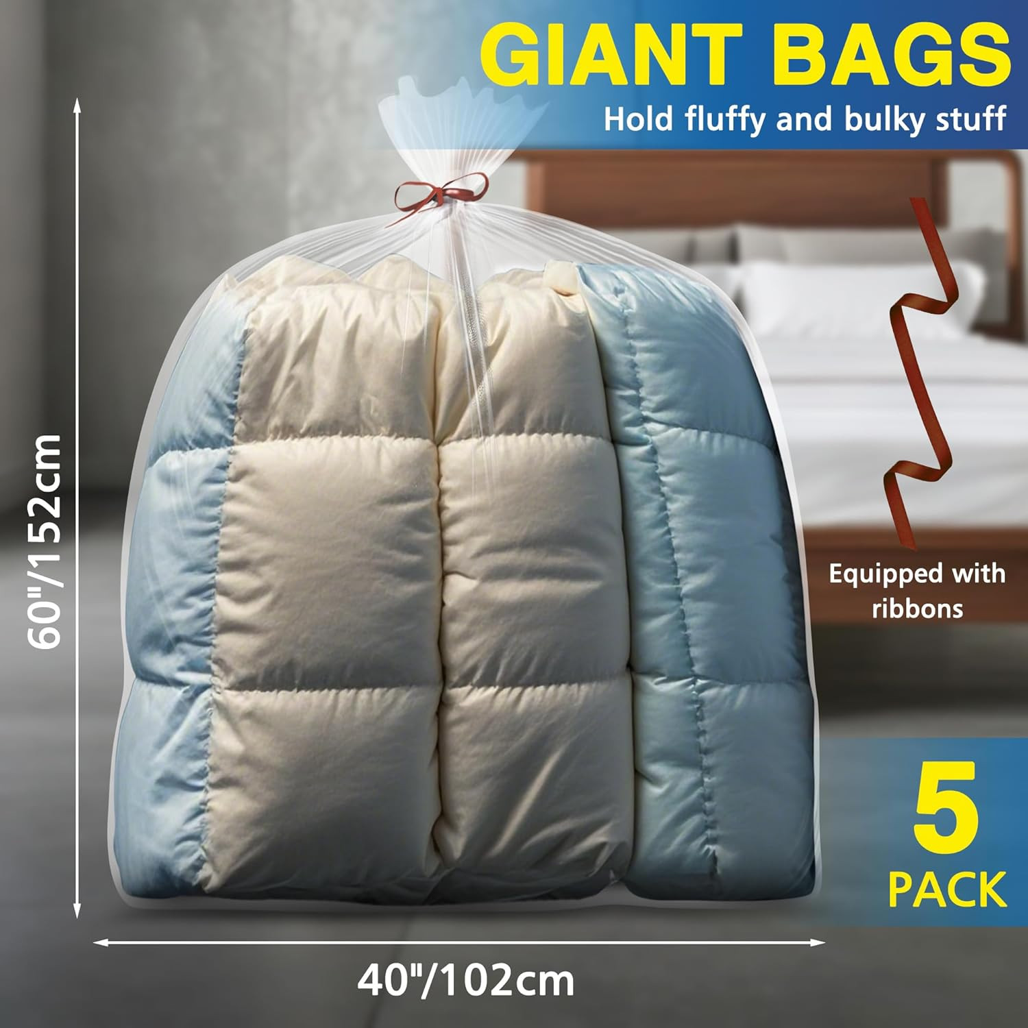 5 Pack 40” X 60” Extra Large Clear Plastic Bags, 2 Mil Storage Bags Ideal f…
