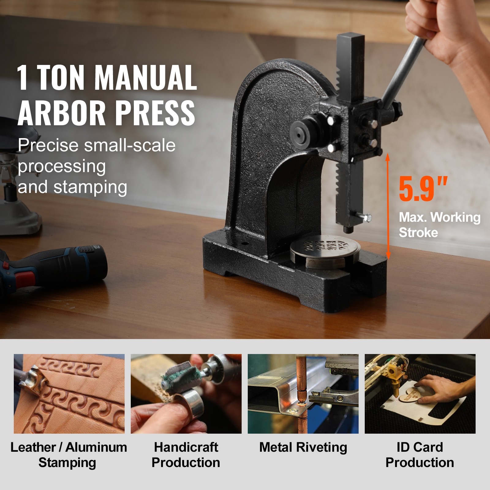 Arbor Press 1 Ton Manual Desktop Press Lever Mountable Bearings Cast Iron