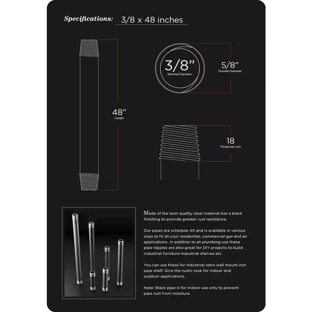 3/8 In. X 48 In. Black Steel Pipe