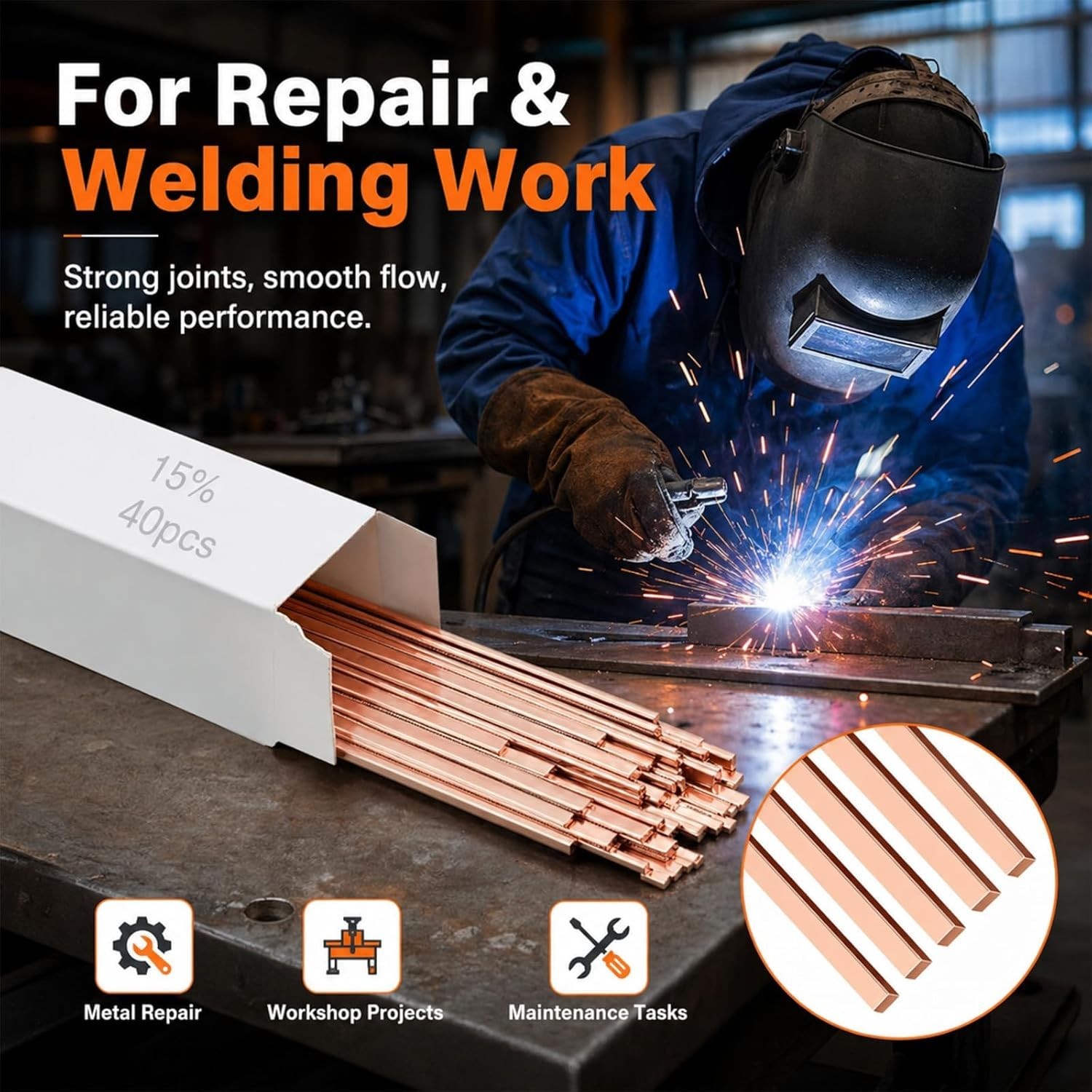 15% Silver Brazing Rods AWS BCuP-5 40 Sticks, Silver Solder Flat Welding Rods…