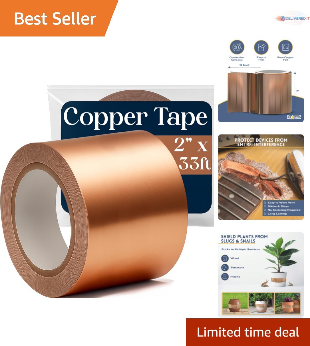 Copper Tape 2 Inch x 33ft Conductive Adhesive EMI Shielding Gardening Arts Craft