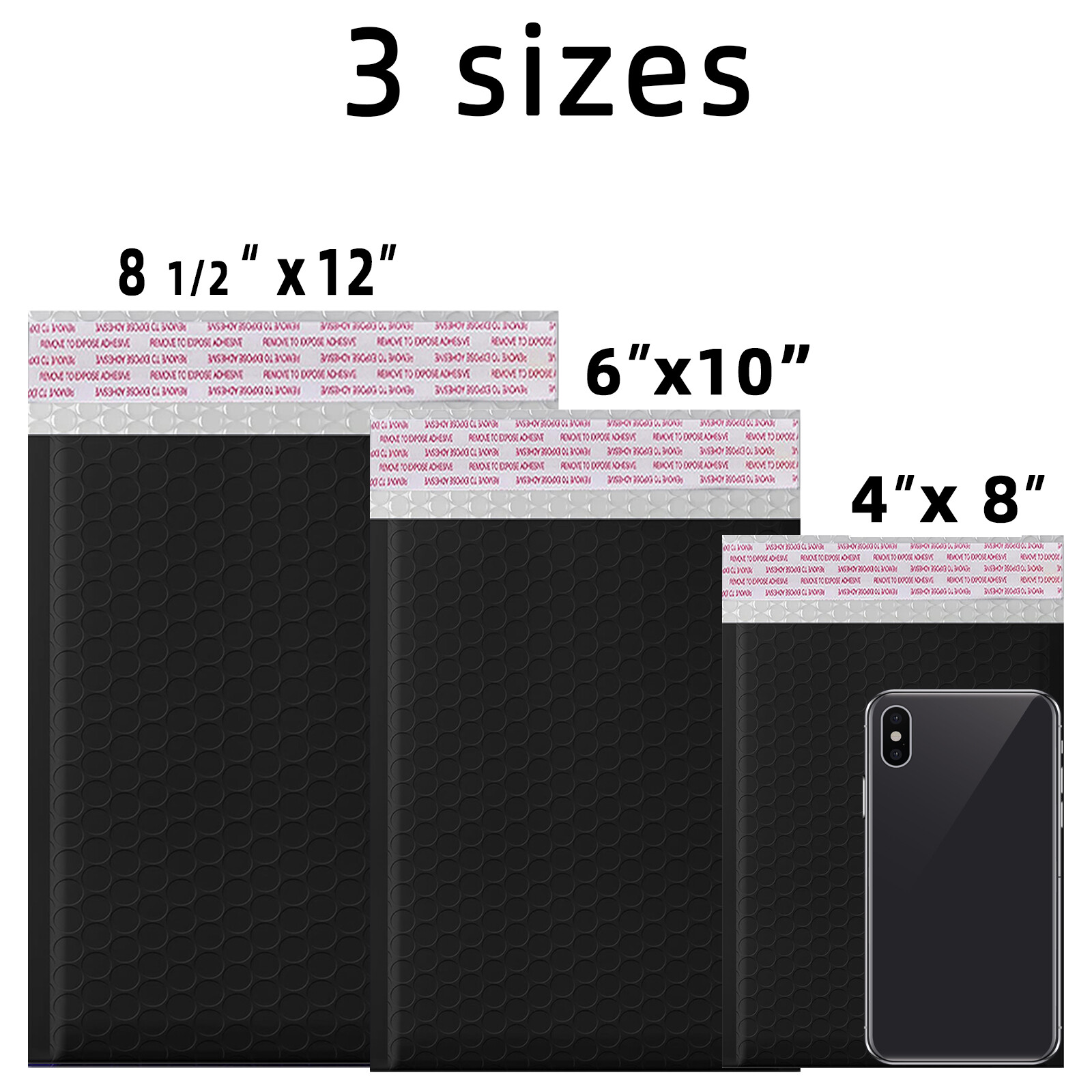 #000 4×8 (4×7) Poly Bubble Padded Envelopes Mailers Shipping Bags BLACK 50 PCS