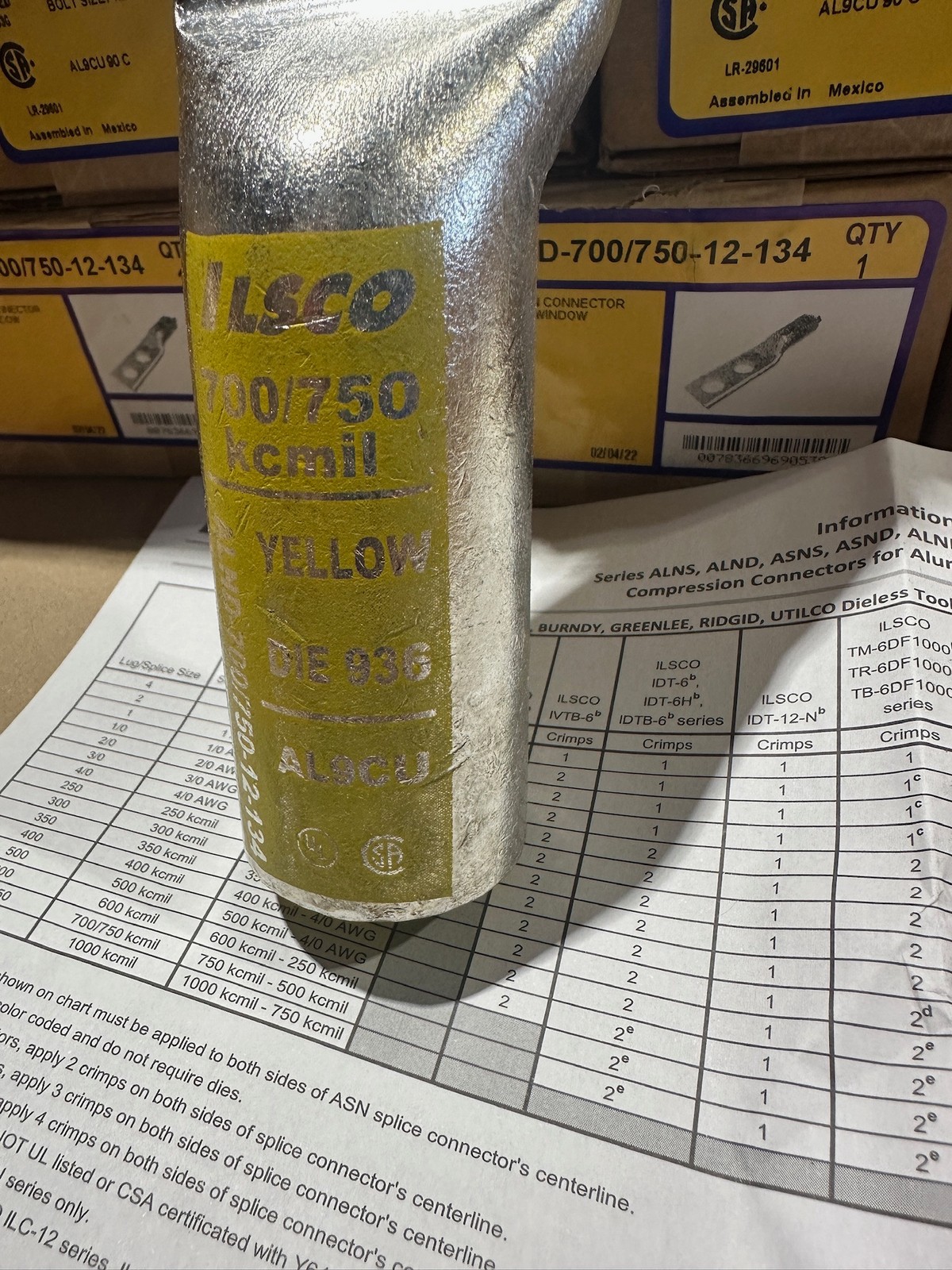 10Pack Ilsco Yellow 700 750 kcmil Surecrimp Aluminum Compression 2-Hole 1/2″ Lug