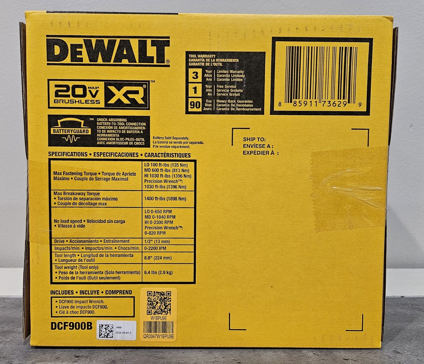 DeWALT 20v Max Brushless XR 1/2″ High Torque Impact Wrench Hog Ring Anvil DCF900