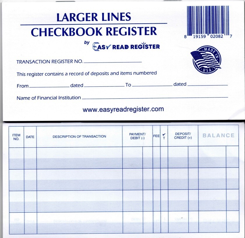 10 Larger Lines Checkbook Registers 2024-2025-2026 Calendars Check Book Bank
