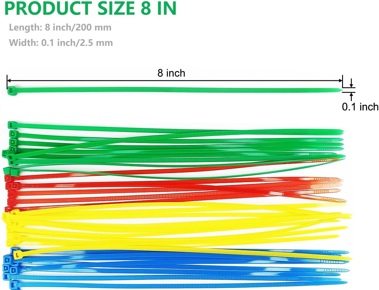 400Pack 8 Inch Multi Colors Heavy Duty Cable Zip Ties for Indoor and Outdoor Use