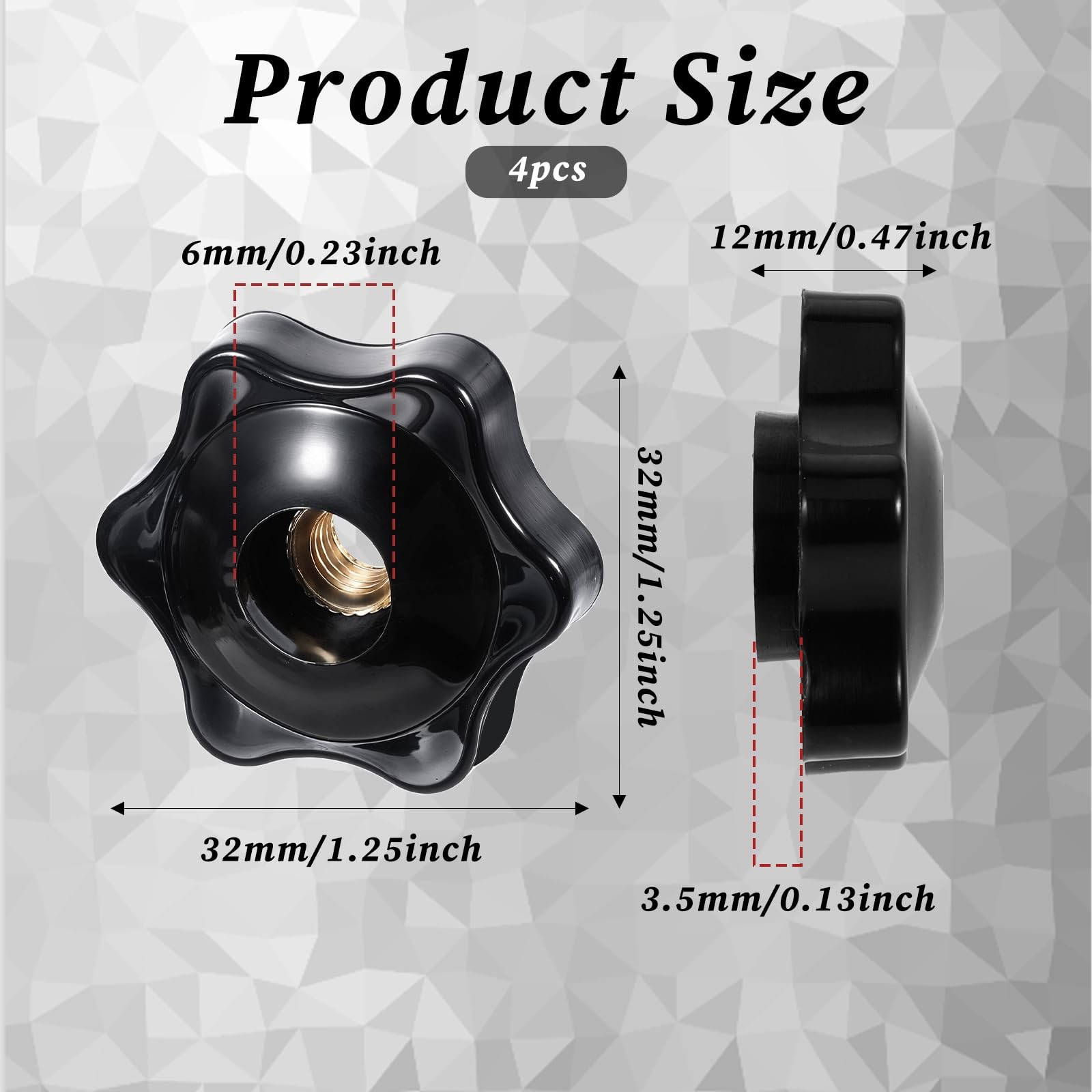 4 PCS 6 Star Knobs, Black Nylon Screw-On Type Thru Threaded Knob Nuts, M6 Hex…