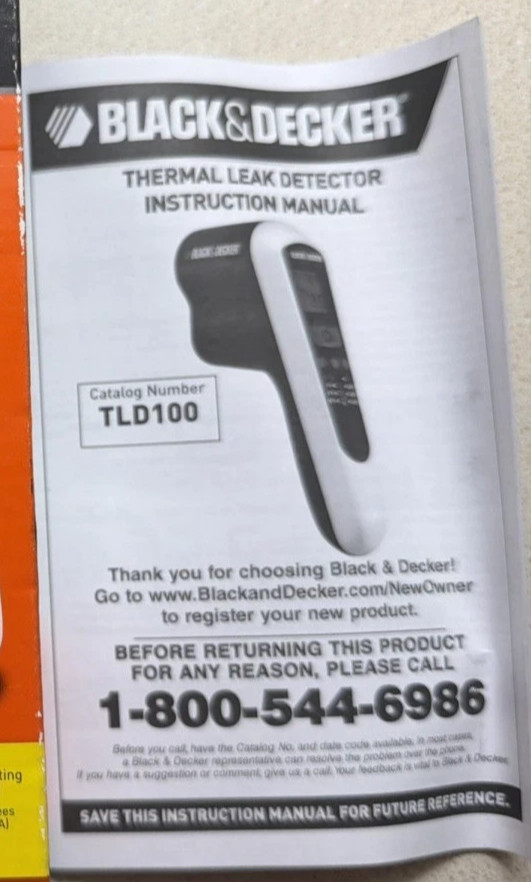 BLACK+DECKER TLD100 Thermal Leak Detector Infrared IR Tested Working w/ Box