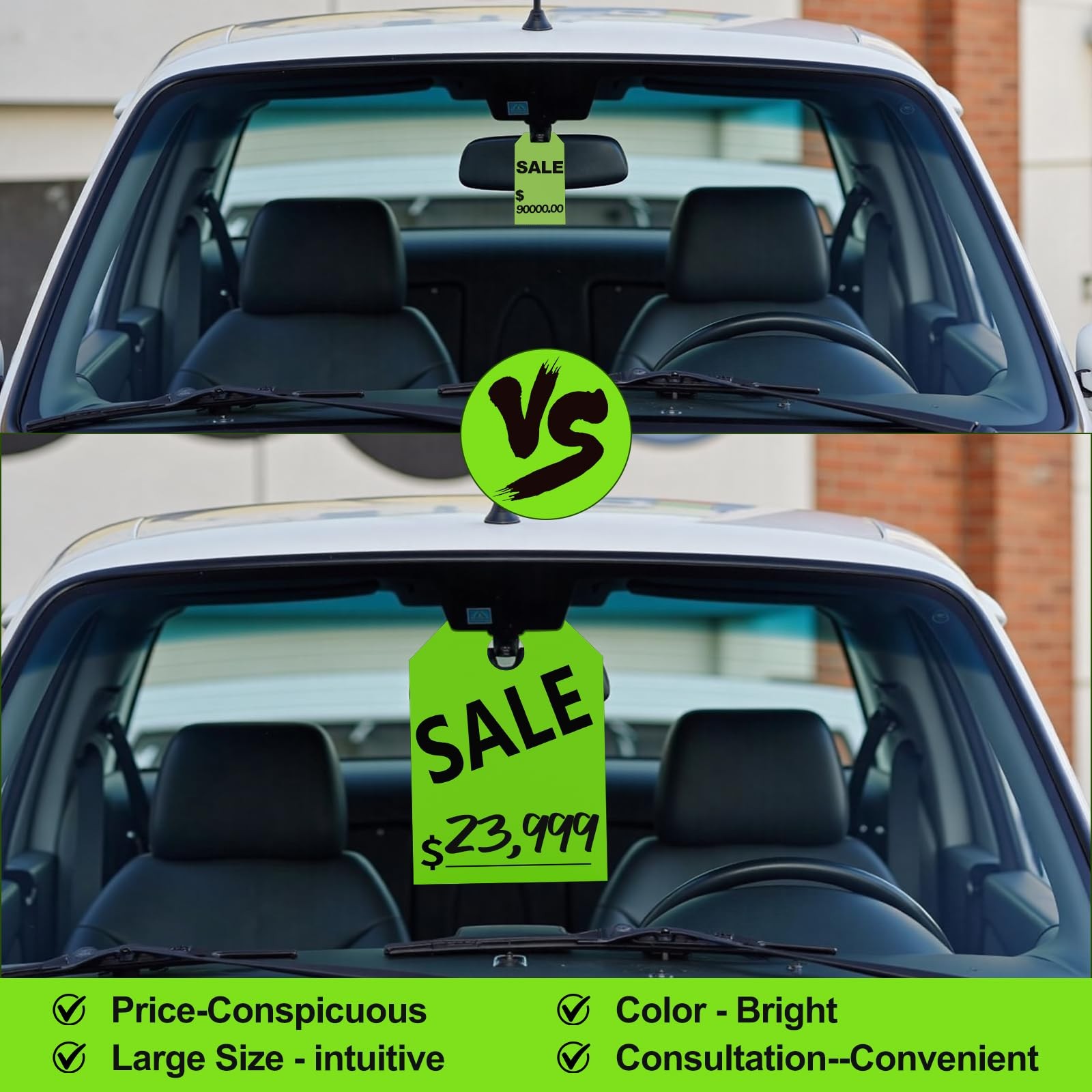 120 Pack Green 8.3×11.2 Inch DoubleSided Hanging Car Mirror Sale Tag Supply