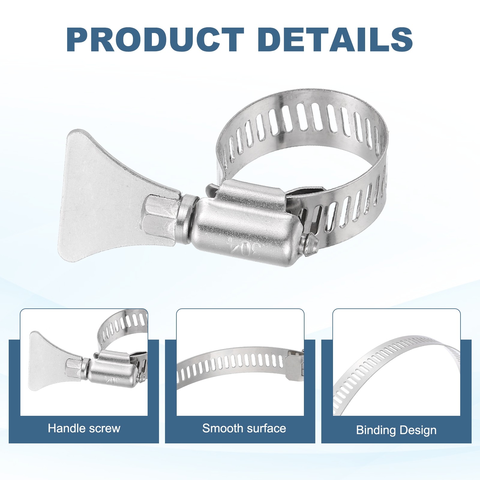 2pcs 6.9″-7.8″ (175-197mm) Adjustable 304 Stainless Steel Worm Gear Hose Clamp