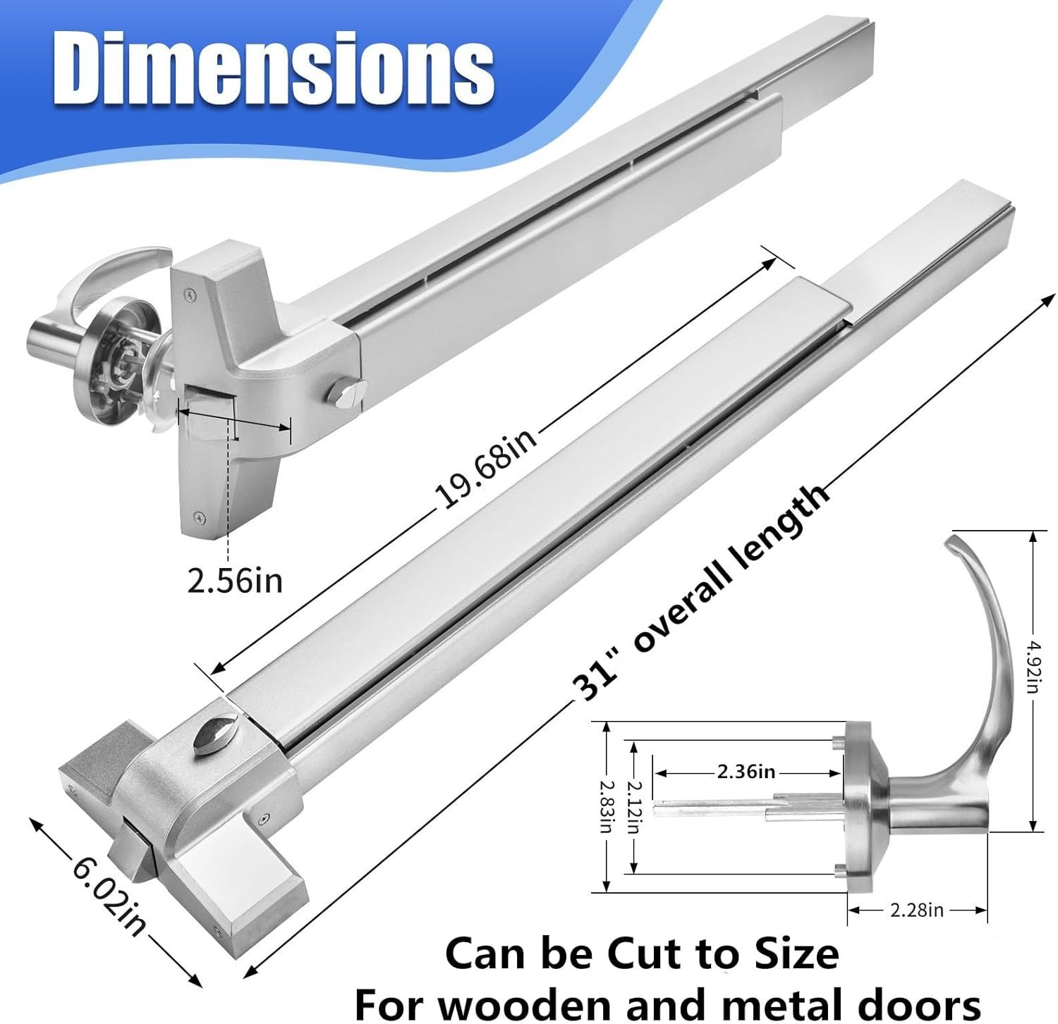 31.5”/80cm Stainless Steel Commercial Door Push Bar Panic Exit Device with Ex…