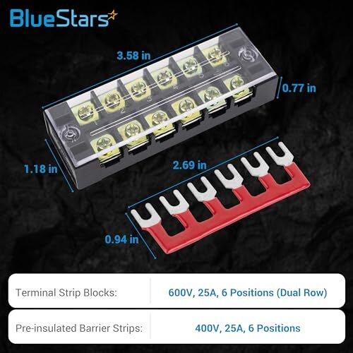5 Packs 6 Positions Terminal Strip Blocks 600V 25A with Cover and 5 Packs 400…