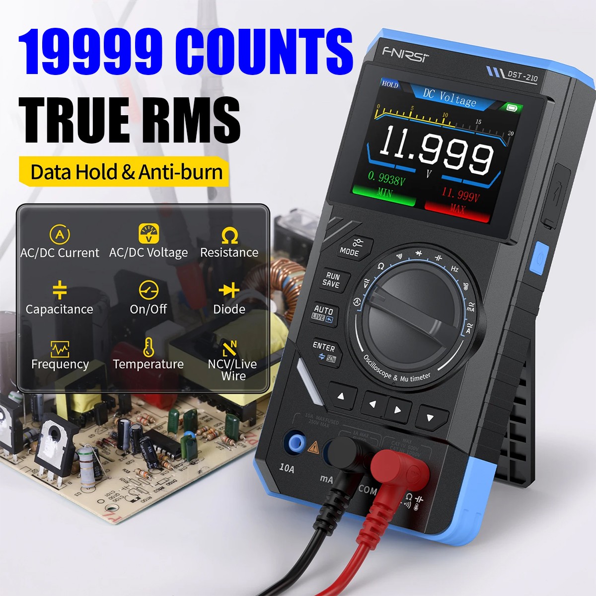 3in1 FNIRSI DST210 Handheld Digital Oscilloscope Multimeter Signal Generator 10M