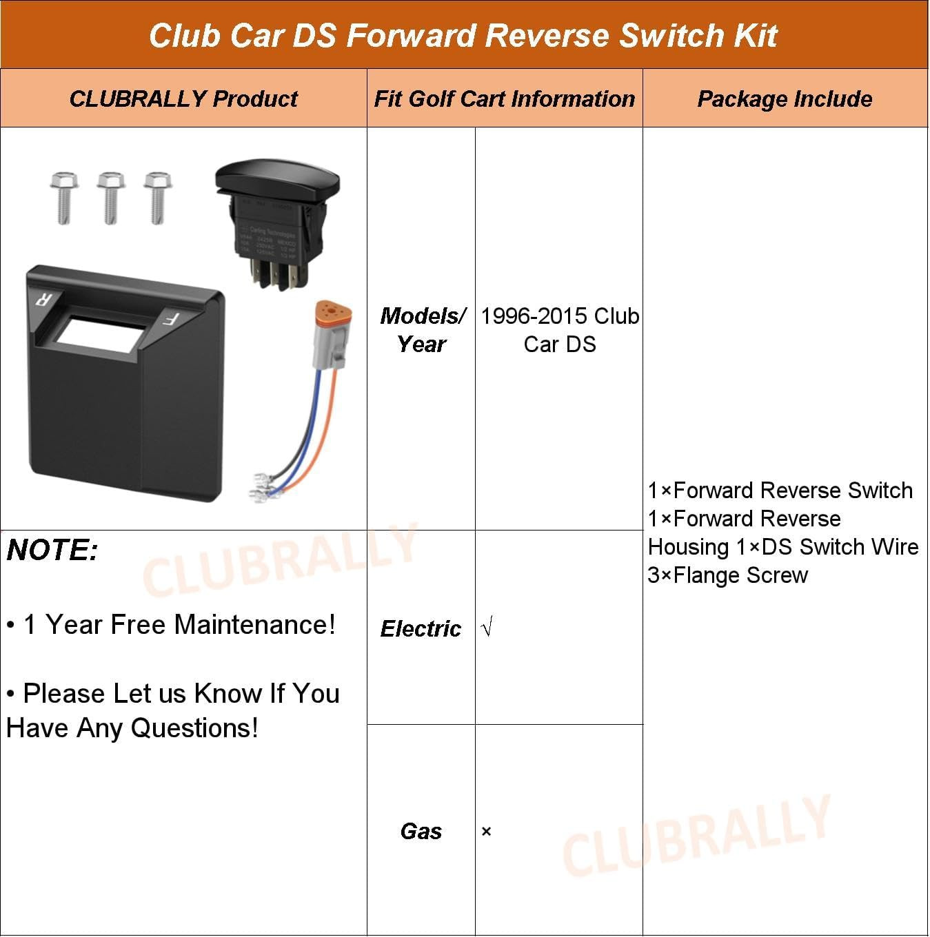 Golf Cart Forward Reverse Rocker Switch with Housing & Wire Kit, Fit for 1996-20