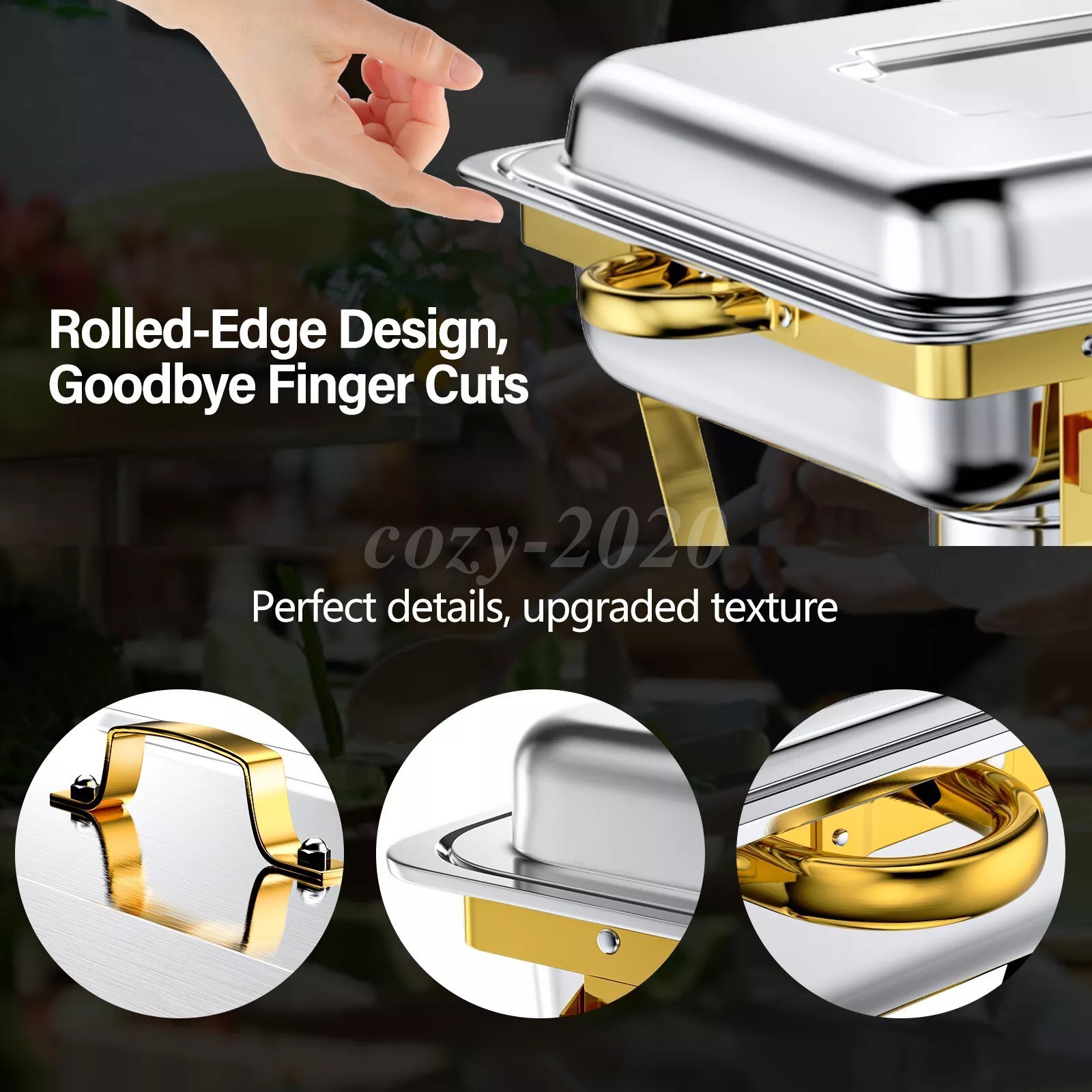 4 Pack Chafing Dish Buffet Set 9QT Stainless Steel Chafing Dishes Gold & Silver
