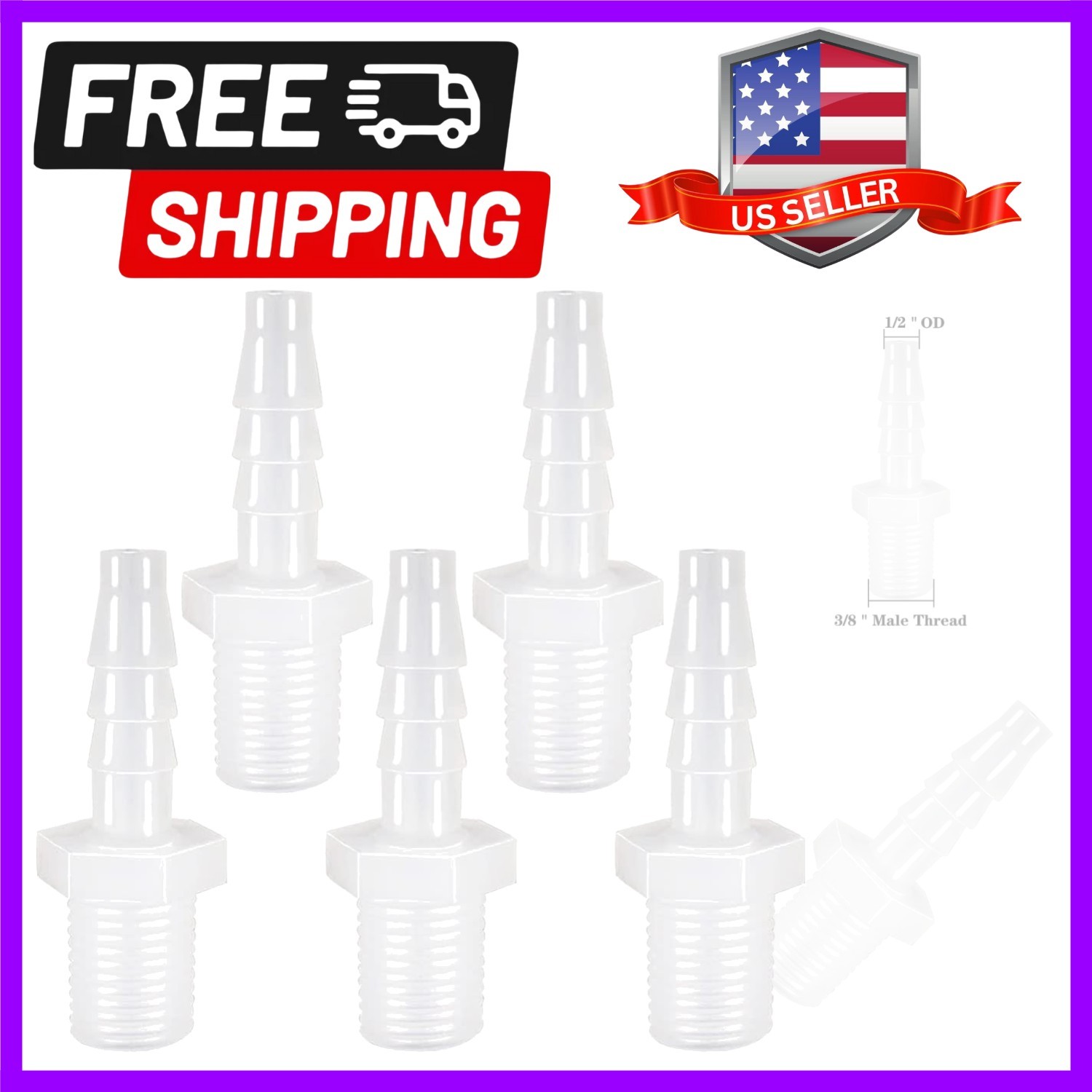 Plastic Hose Barb Fitting, 1/2″ Barb X 3/8 NPT Male Thread Adapter Connector …
