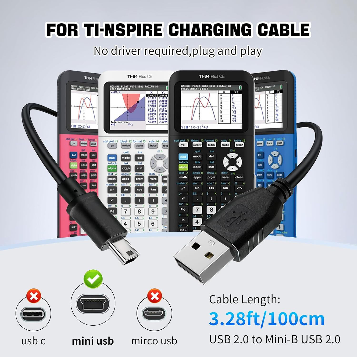 Ti 84 Plus ce Charger, ti84 Plus ce Charger Cable for Texas Instruments Calculat