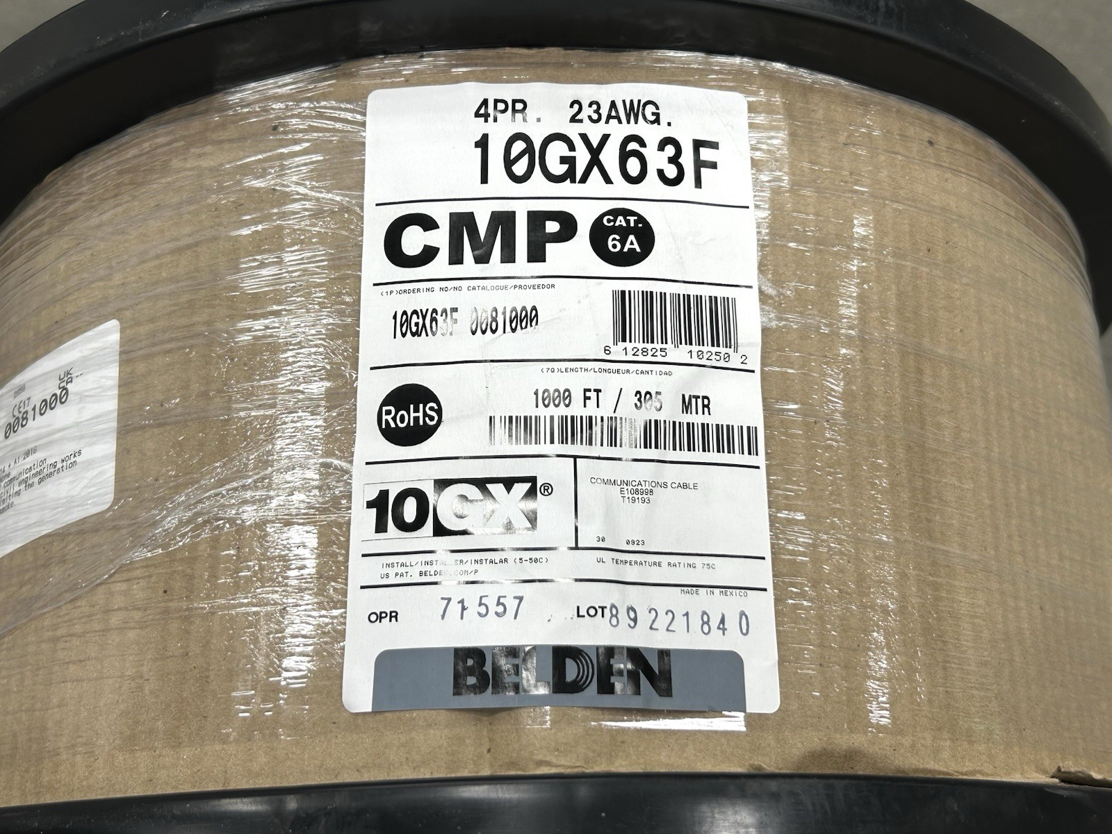 Belden 10GX63F – Cat6A CMP Cable – Gray – 1000 Feet