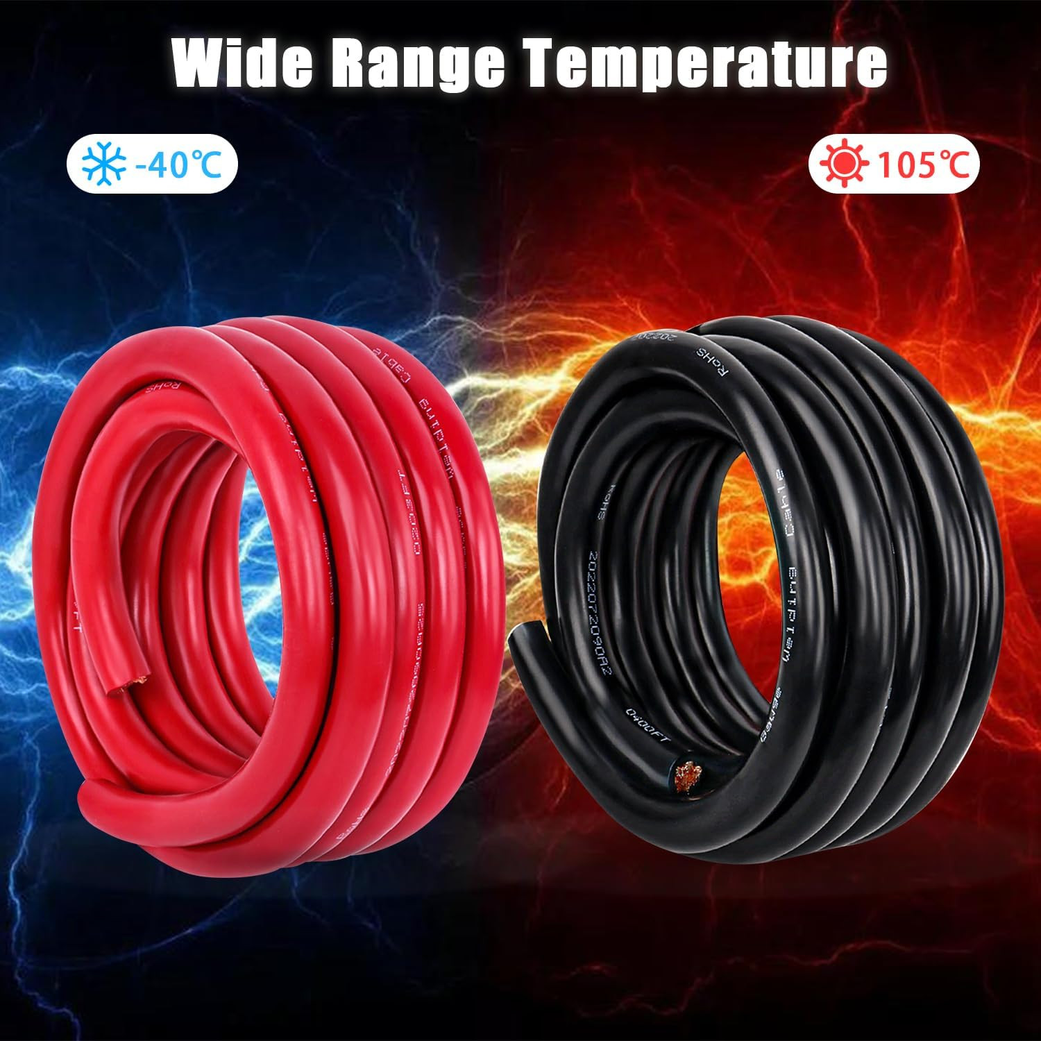 2 Gauge Battery Cable Copper Wire, 20FT Red+20Ft Black 2 AWG Welding Cable Stand