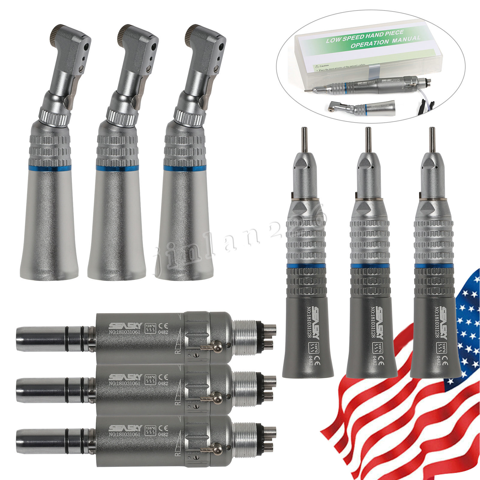 NSK Style Dental Slow Low Speed Handpiece Straight Contra Angle Air Motor 4/2H