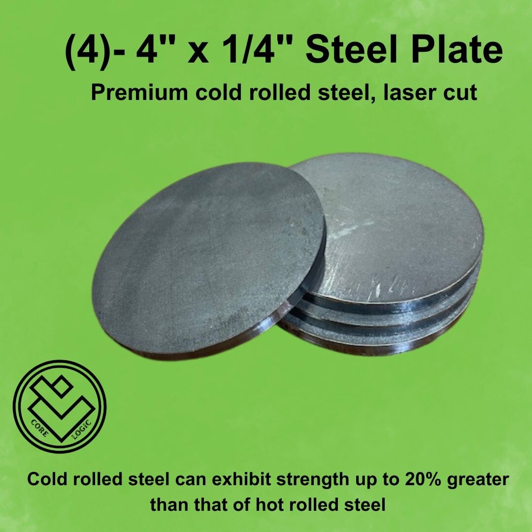 (4) -1/4″ Round Steel Plates, 4″ diameter, Cold Rolled Steel, Disk, Circle