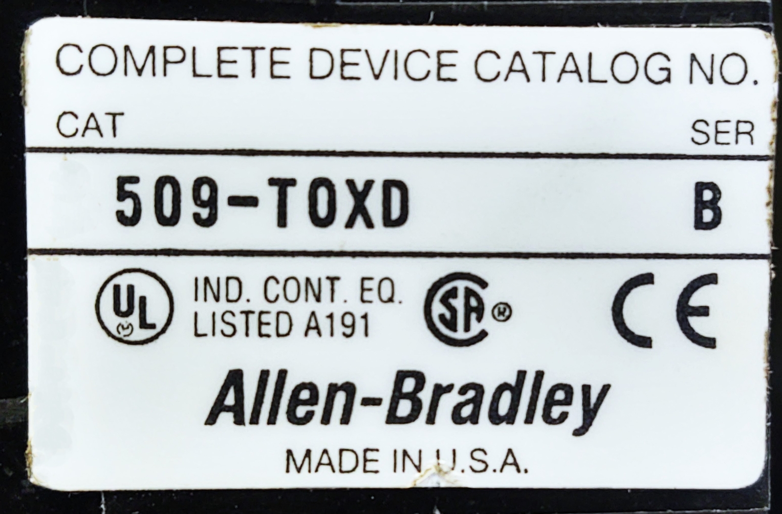 Allen-Bradley 509-TOXD NEMA Size 00 Non-Reversing Starter with 110/120V Coil