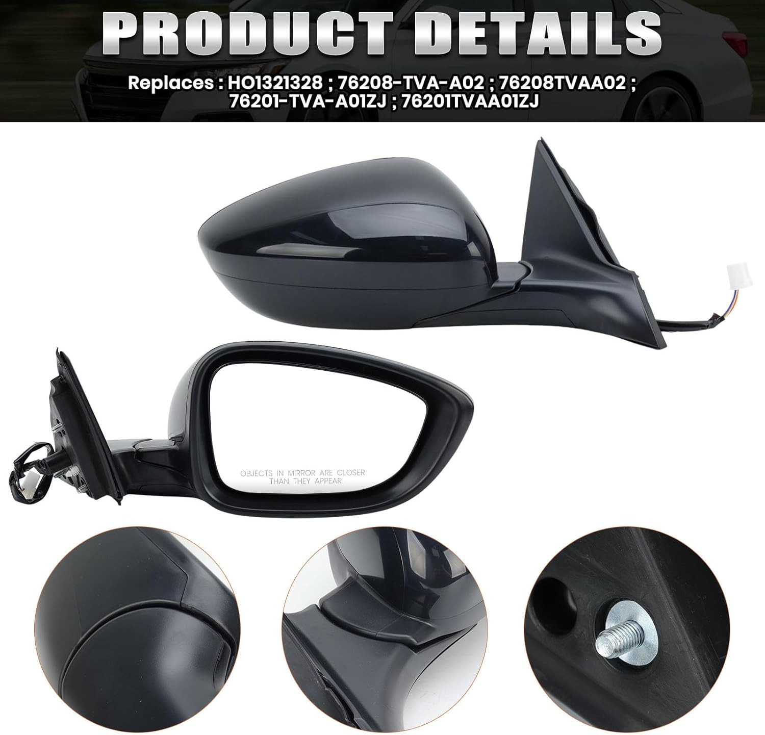 Right Passenger Side Mirror Compatible with Honda Accord LX Sport 1.5T 2018-2025