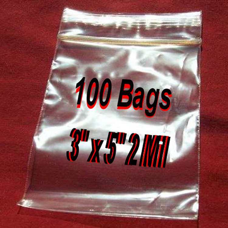 100 3″x 5″ Clear Zip Lock Plastic resealable Poly BAGS-2MIL Jewelry-High Clarity