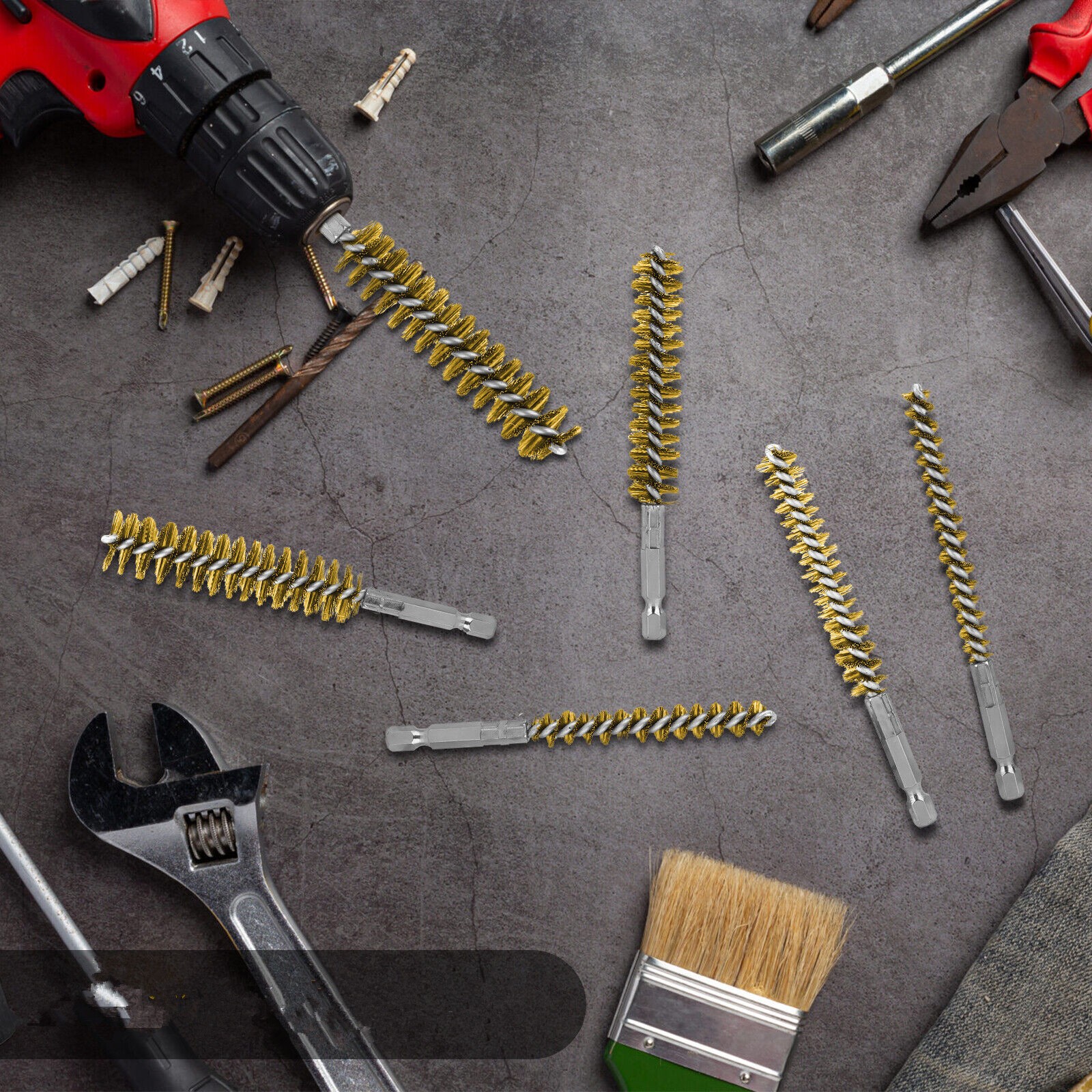 6Pcs Hex Shank Brass Bore Brush Set Power Drill For Cleaning Polishing Painting