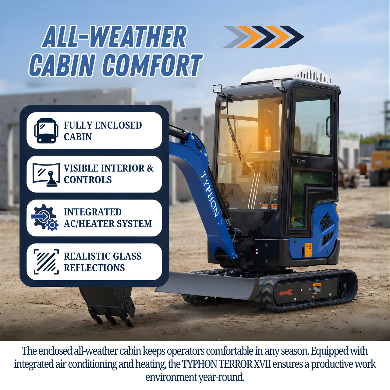 TYPHON TERROR XVII Cabin Mini Excavator 4000lb Kubota D902 with 13 Attachments