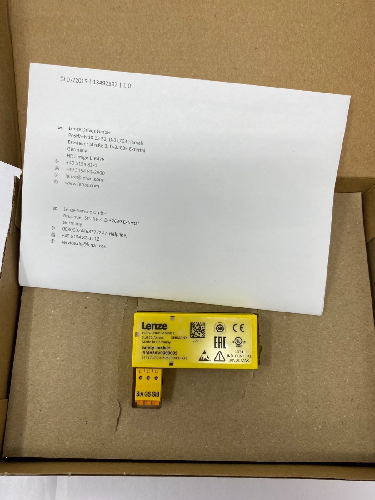 Lenze I5MASAV000000S Safety Module Safe Torque Off (STO) For i550 Series