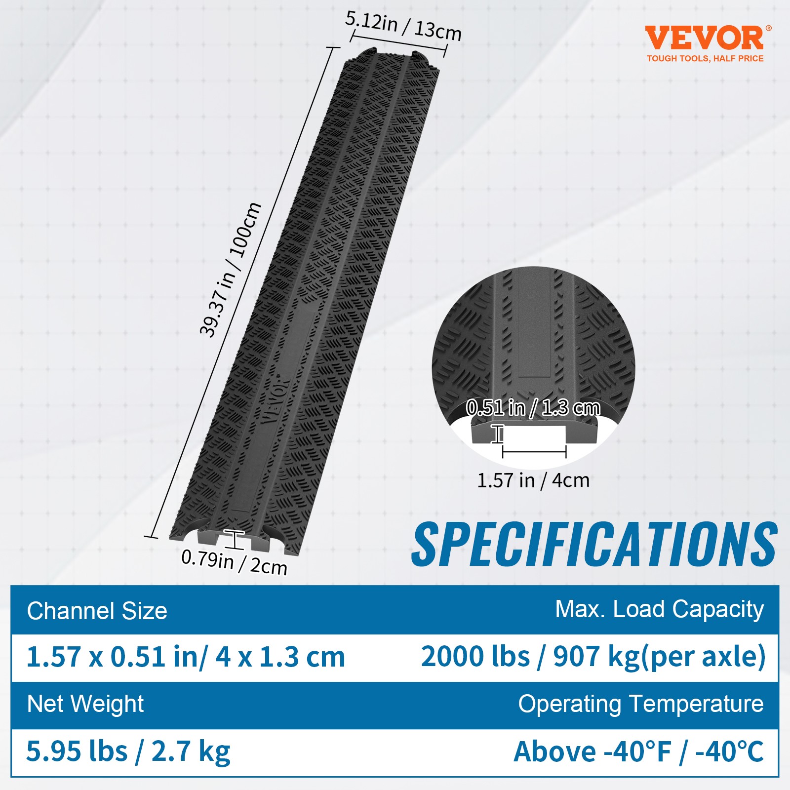 VEVOR 2 PCs 39 in Speed Bumps 2000 lbs Cable Protector Ramp Drop Over Cord Cover